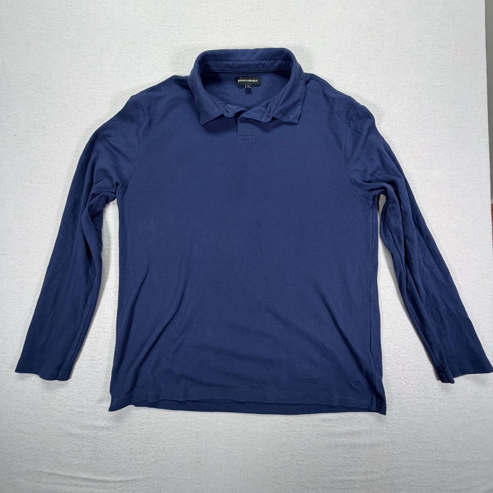 Banana Republic Polo Shirt Mens Large Good Navy Blue Long Sleeve 100% Cotton
